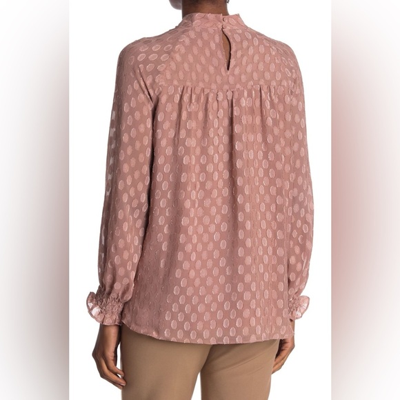 DANIEL RAINN BLush Pink Long Sleeve Swiss Dot Blouse with long puff sleeves - Picture 2 of 2